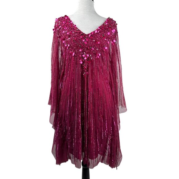 Adrianna Papell Embellished Rhinestones Kaftan Shift Dress Red Plum Size XS - Picture 2 of 16